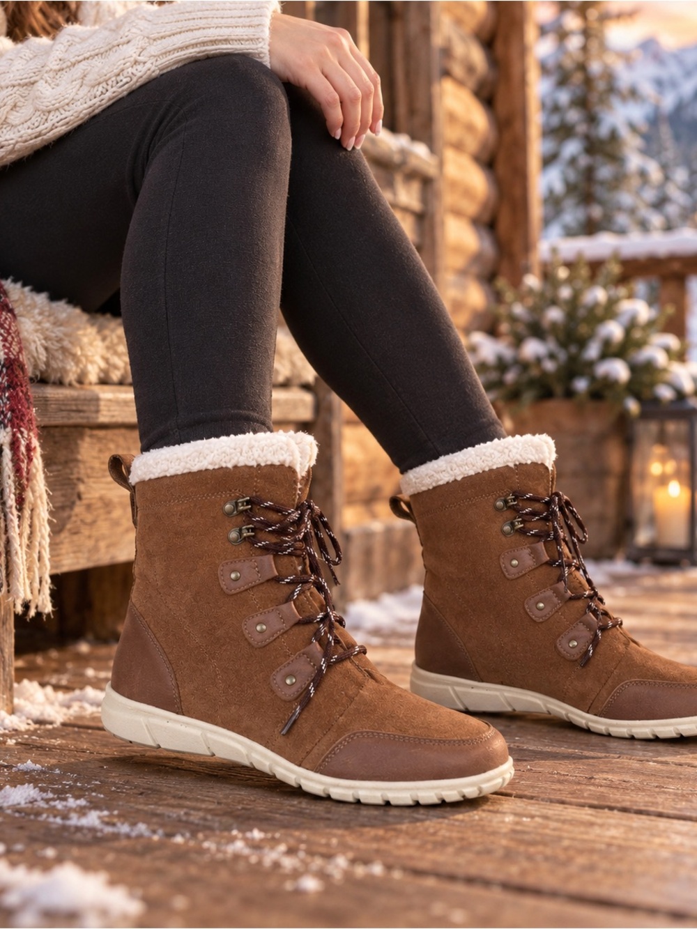 Magellan Brown Suede Faux Fur Lace Up Boots Women’s 7 Winter Après Ski Outdoorsy